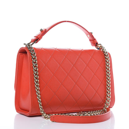 Chanel Grained Calfskin Quilted Medium Label Click Flap Bag Red 3 of 13