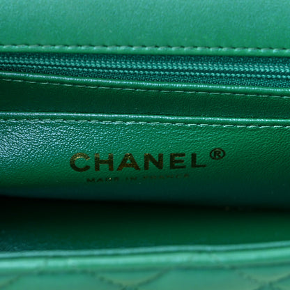 Chanel Iridescent Lambskin Quilted Mini Top Handle Rectangular Flap Green 6 of 11