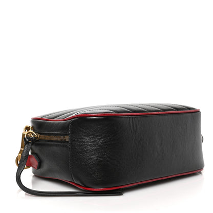 Gucci Vintage Effect Calfskin Matelasse Diagonal Small Torchon GG Marmont Bamboo Top Handle Shoulder Bag Black Romantic Cherry 5 of 16