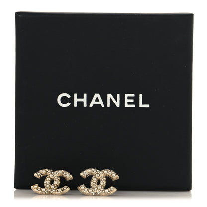 Chanel Metal Graduated Pearl Crystal CC Earrings Light Gold 5 of 5