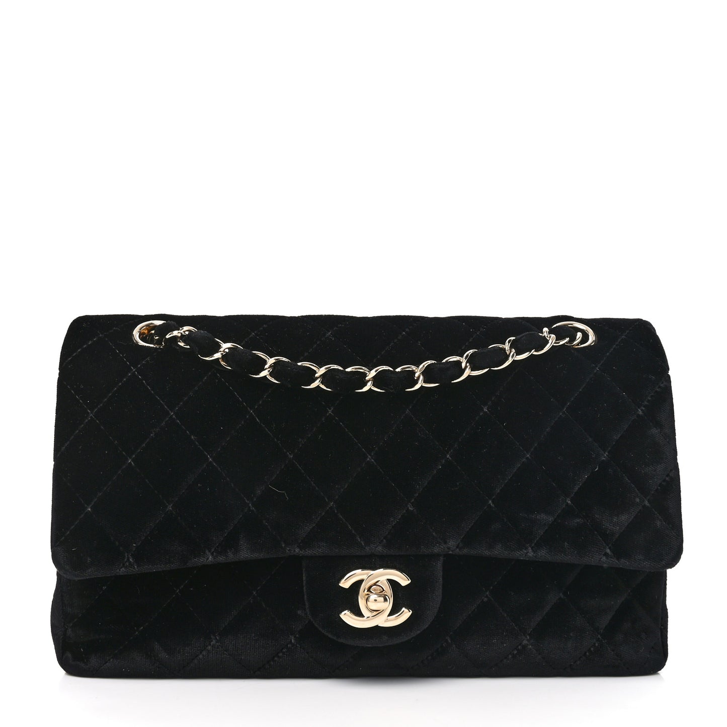 Velvet Quilted Medium Double Flap Black