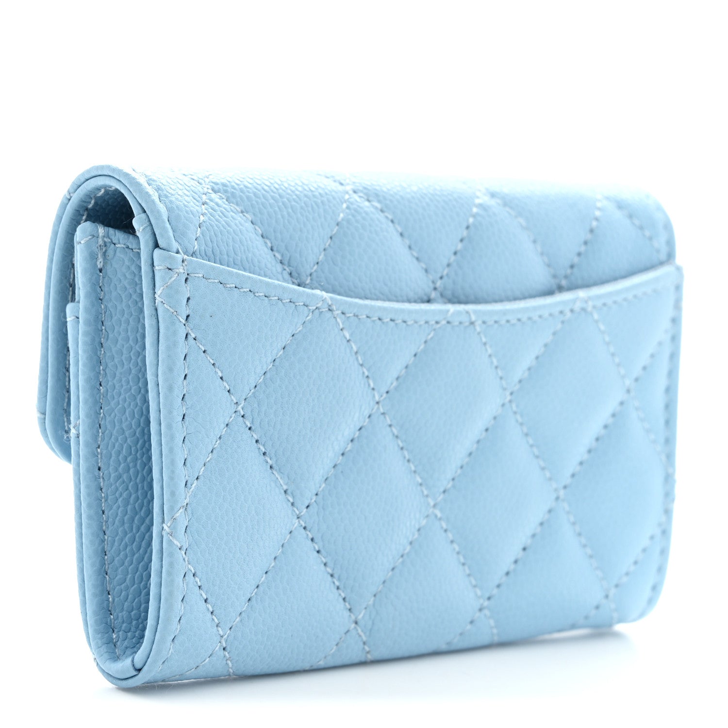Chanel Caviar Quilted Flap Card Holder Wallet Light Blue 3 of 9