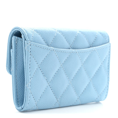 Chanel Caviar Quilted Flap Card Holder Wallet Light Blue 3 of 9