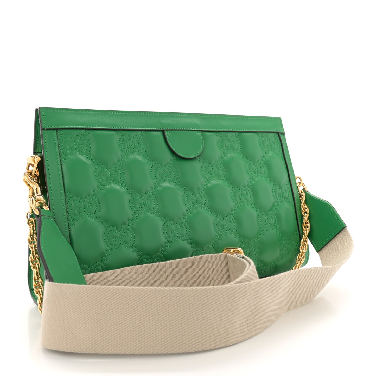 Calfskin GG Matelasse Large Slim Chain Shoulder Bag Spring Green Natural