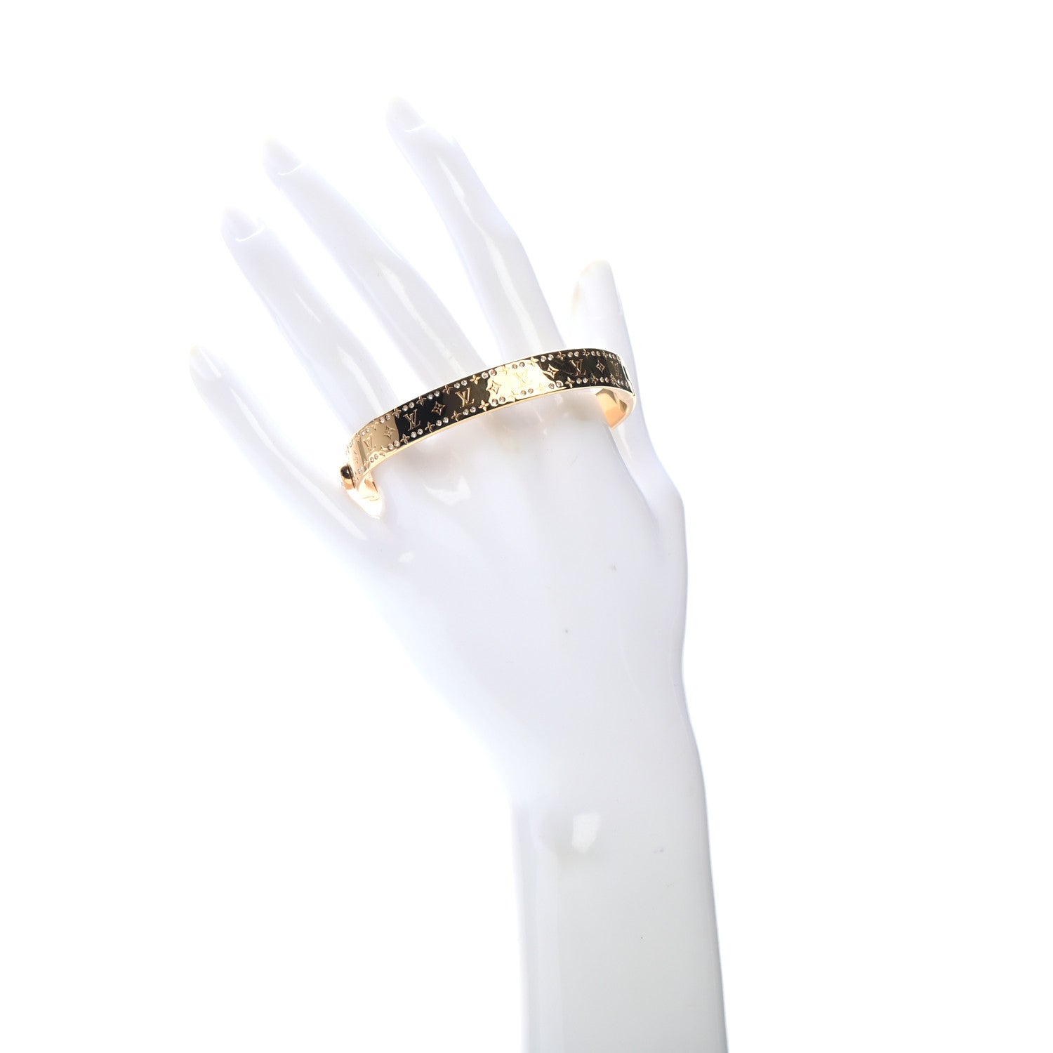Louis Vuitton Brass Crystal Monogram Nanogram Strass Cuff M Gold 2 of 6
