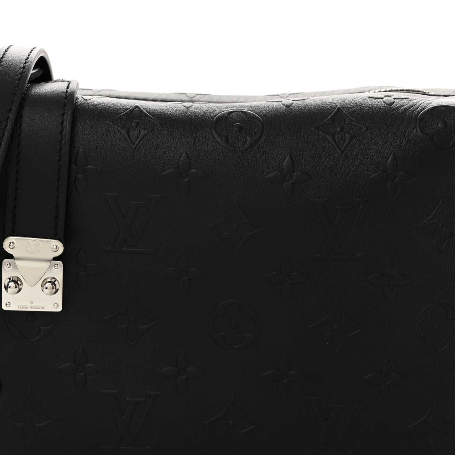 Calfskin Debossed Monogram Side Trunk Black