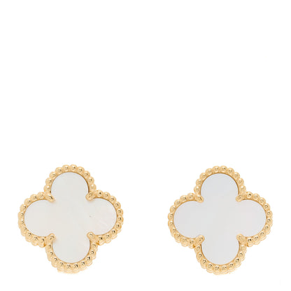 Van Cleef & Arpels 18K Yellow Gold Mother of Pearl Vintage Alhambra Earrings 1 of 3