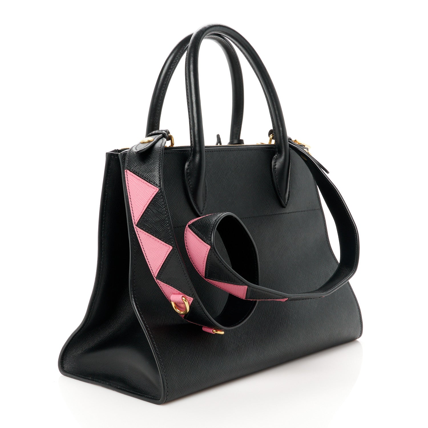 Prada Saffiano City Calfskin Greche Paradigme Bag Black Begonia 3 of 10