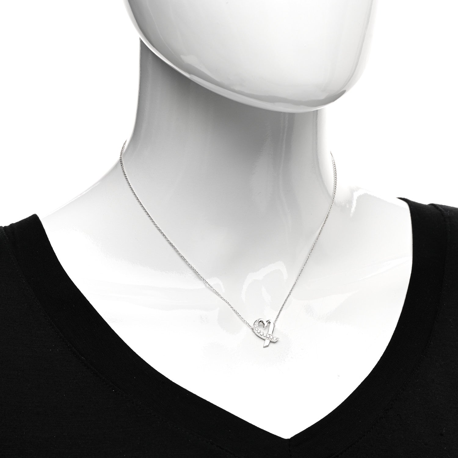 Tiffany 18k White Gold Diamond Small Paloma Picasso Loving Heart Necklace 2 of 5