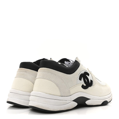Chanel Mesh Suede Calfskin Grained Calfskin Womens CC Sneakers 39 White Black 5 of 9