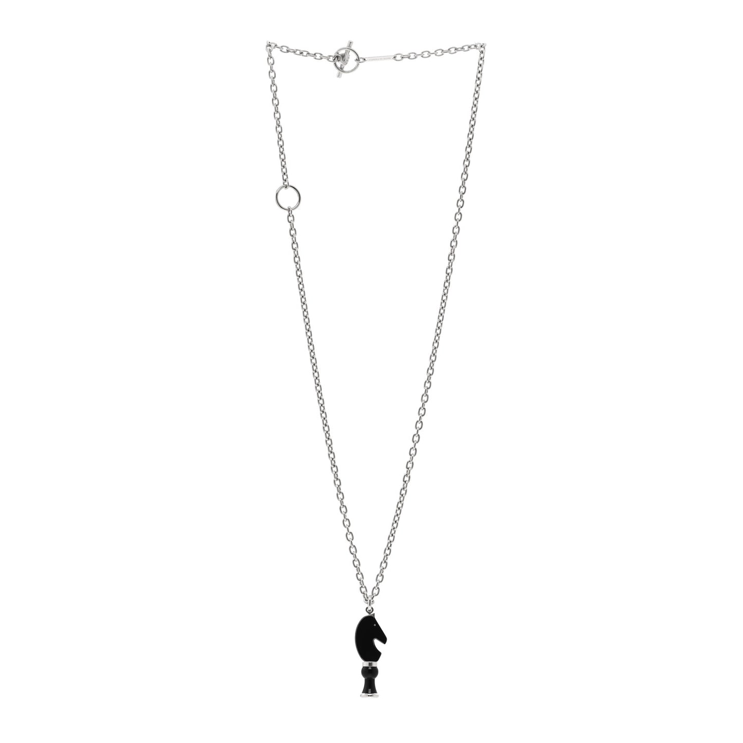 Palladium Enamel Cavalier Pendant Necklace Black