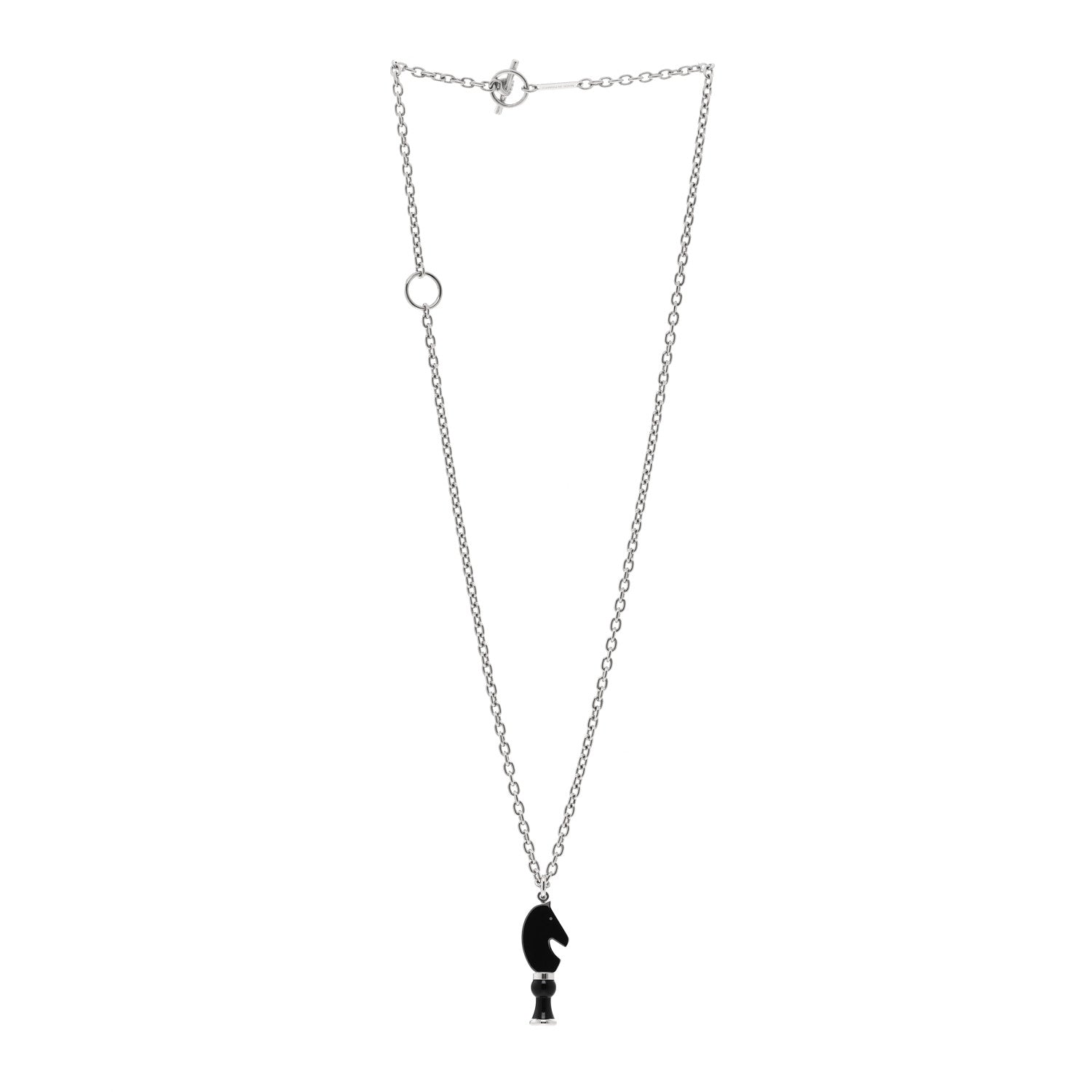 Hermes Palladium Enamel Cavalier Pendant Necklace Black 3 of 5