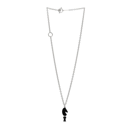 Hermes Palladium Enamel Cavalier Pendant Necklace Black 3 of 5