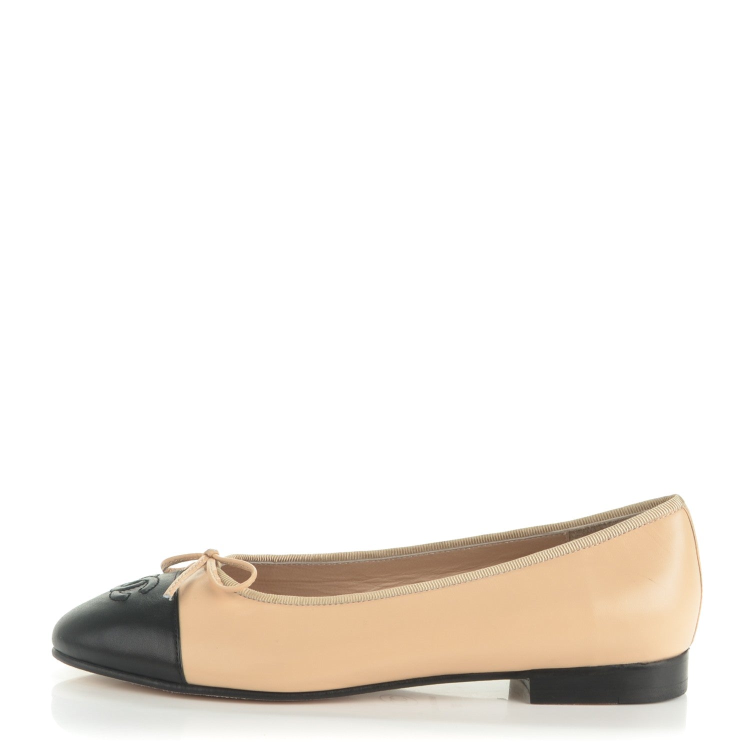 Chanel Lambskin Cap Toe Ballerina Flats 37 Beige Black 1 of 10