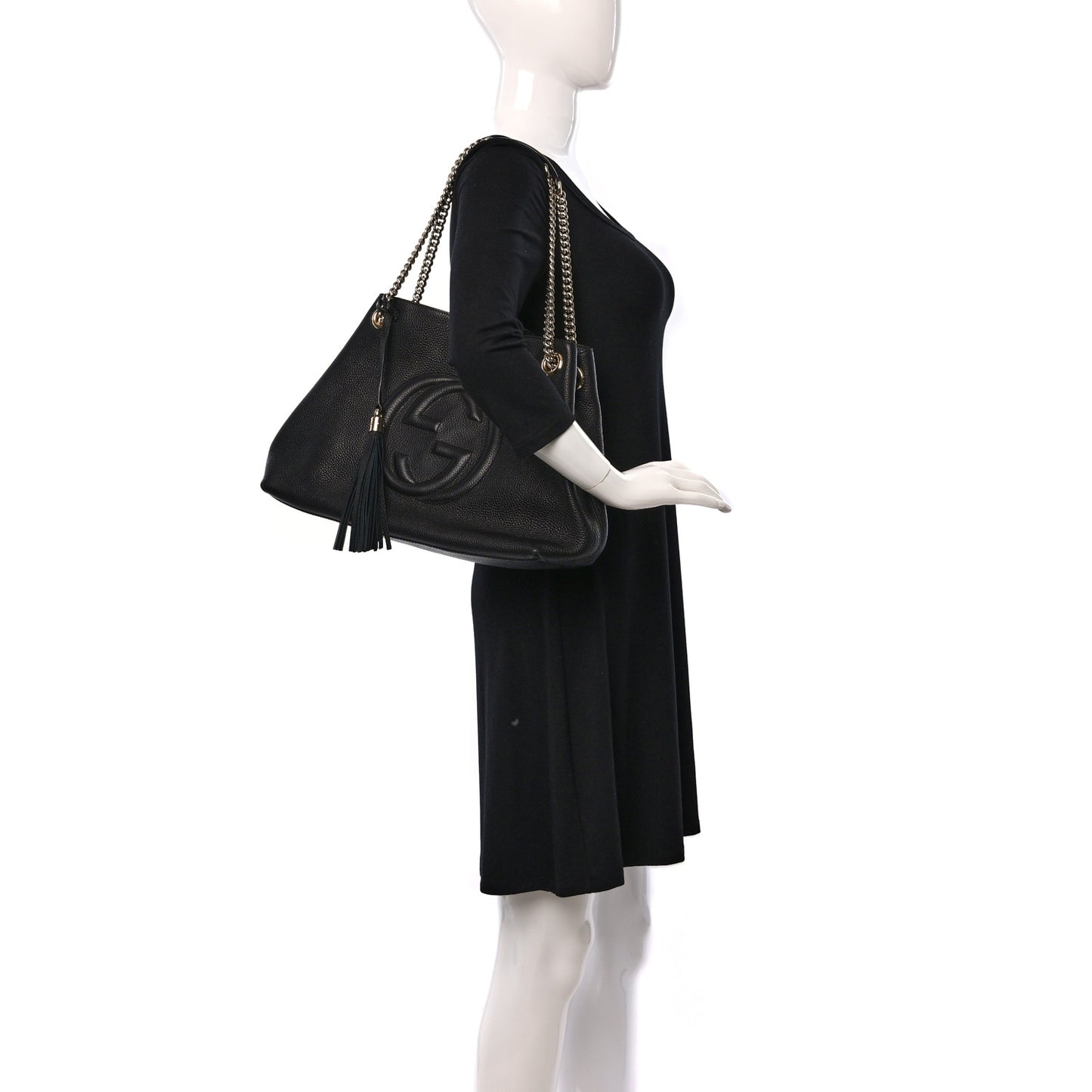 Pebbled Calfskin Medium Soho Chain Shoulder Bag Black