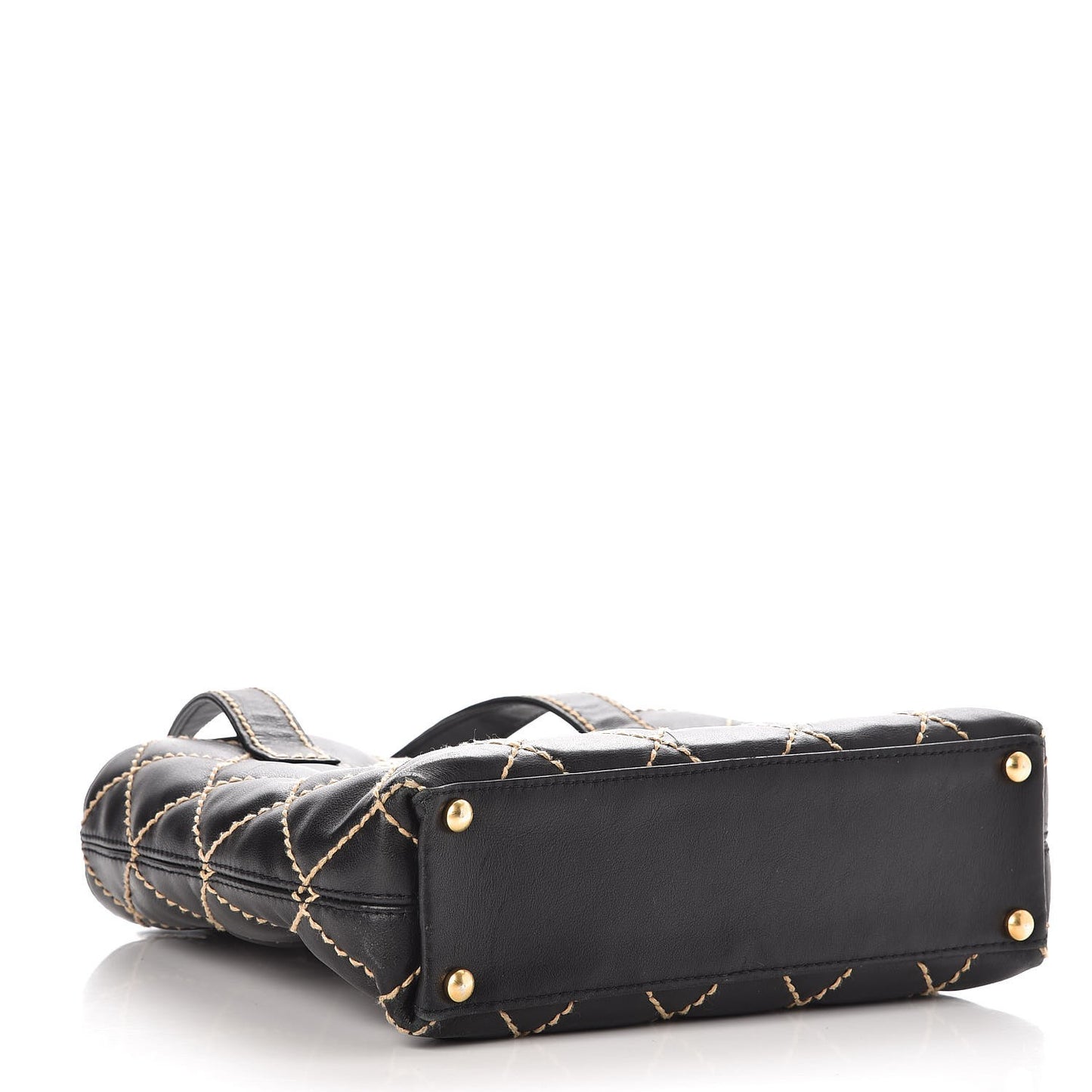 Calfskin Contrast Stitch Surpique Tote Black