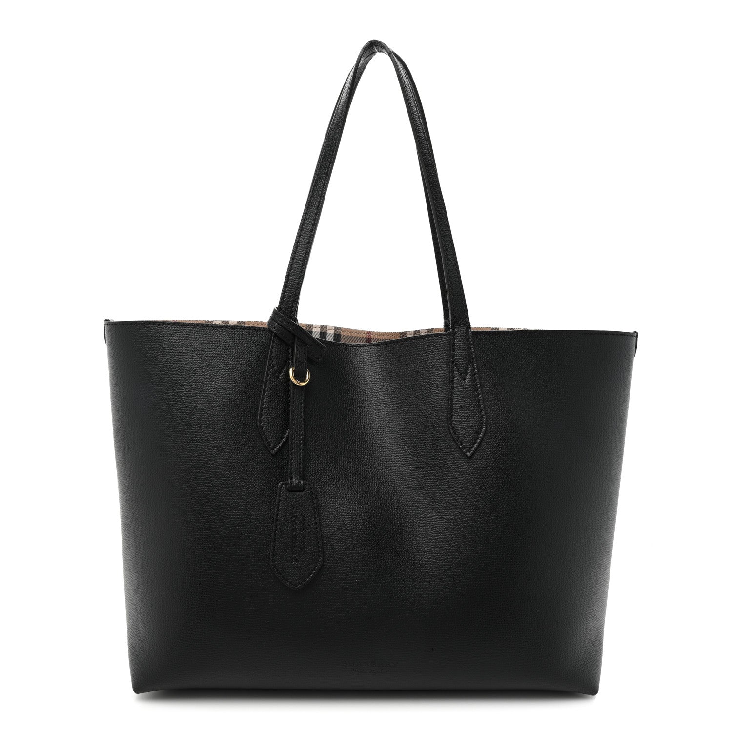 Burberry Grainy Calfskin Haymarket Check Medium Reversible Tote Black 3 of 21