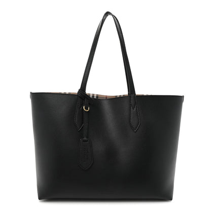 Burberry Grainy Calfskin Haymarket Check Medium Reversible Tote Black 3 of 21