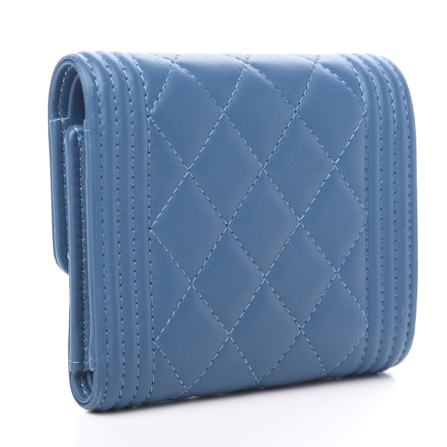 Chanel Lambskin Quilted Compact Boy Wallet Blue 2 of 8