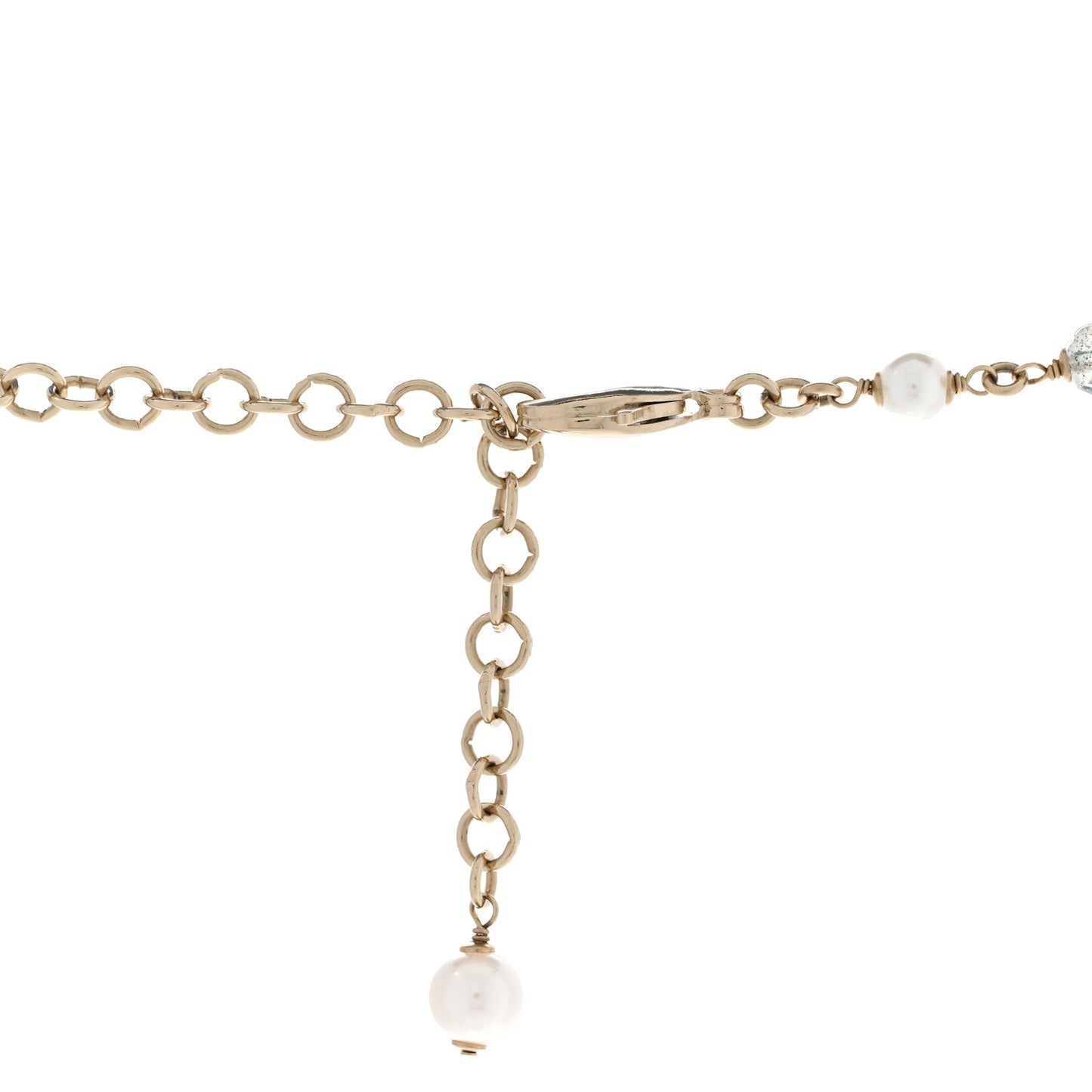 Pearl Bead Crystal CC Necklace Gold White