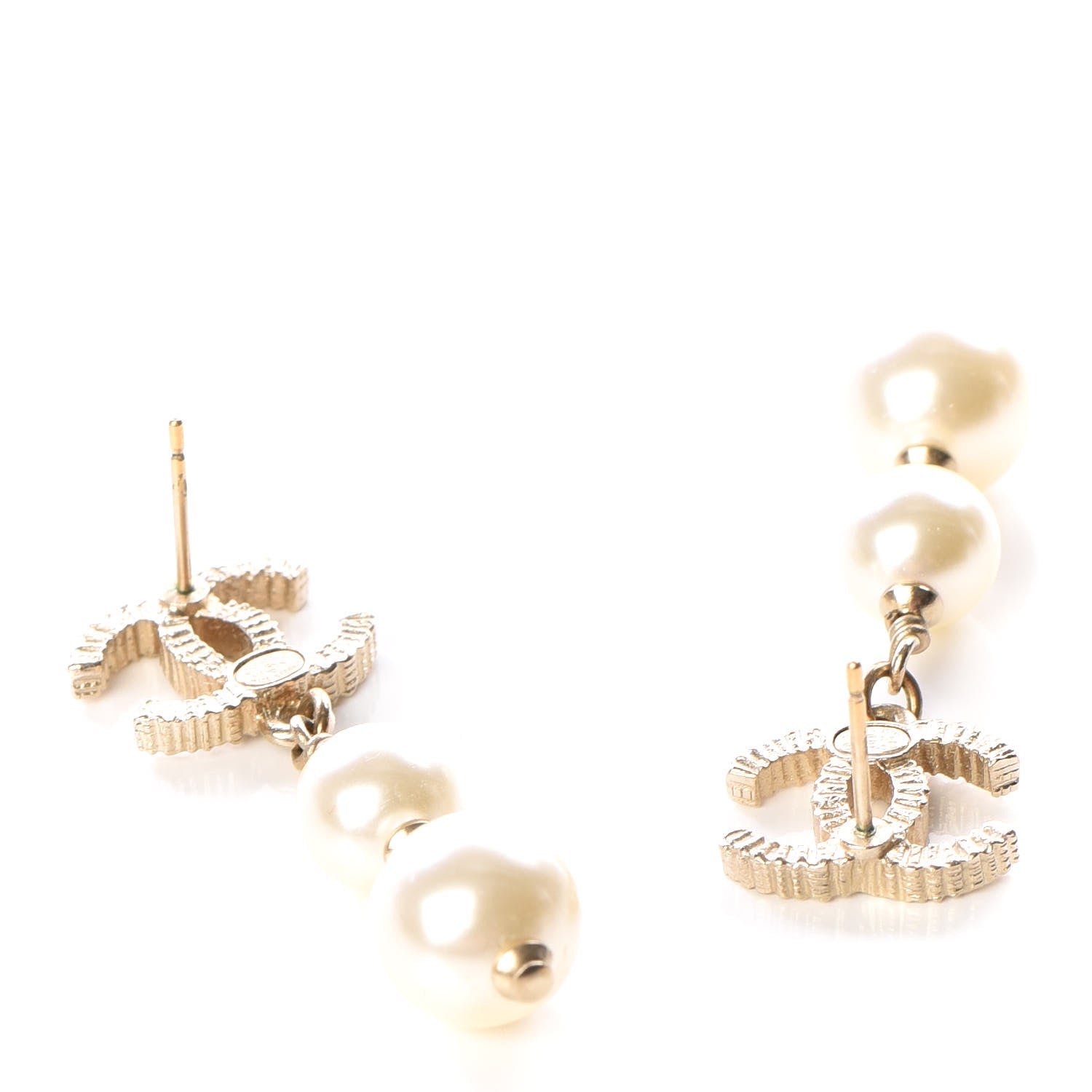 Chanel CC Pearl Drop Earrings Gold 3 of 4