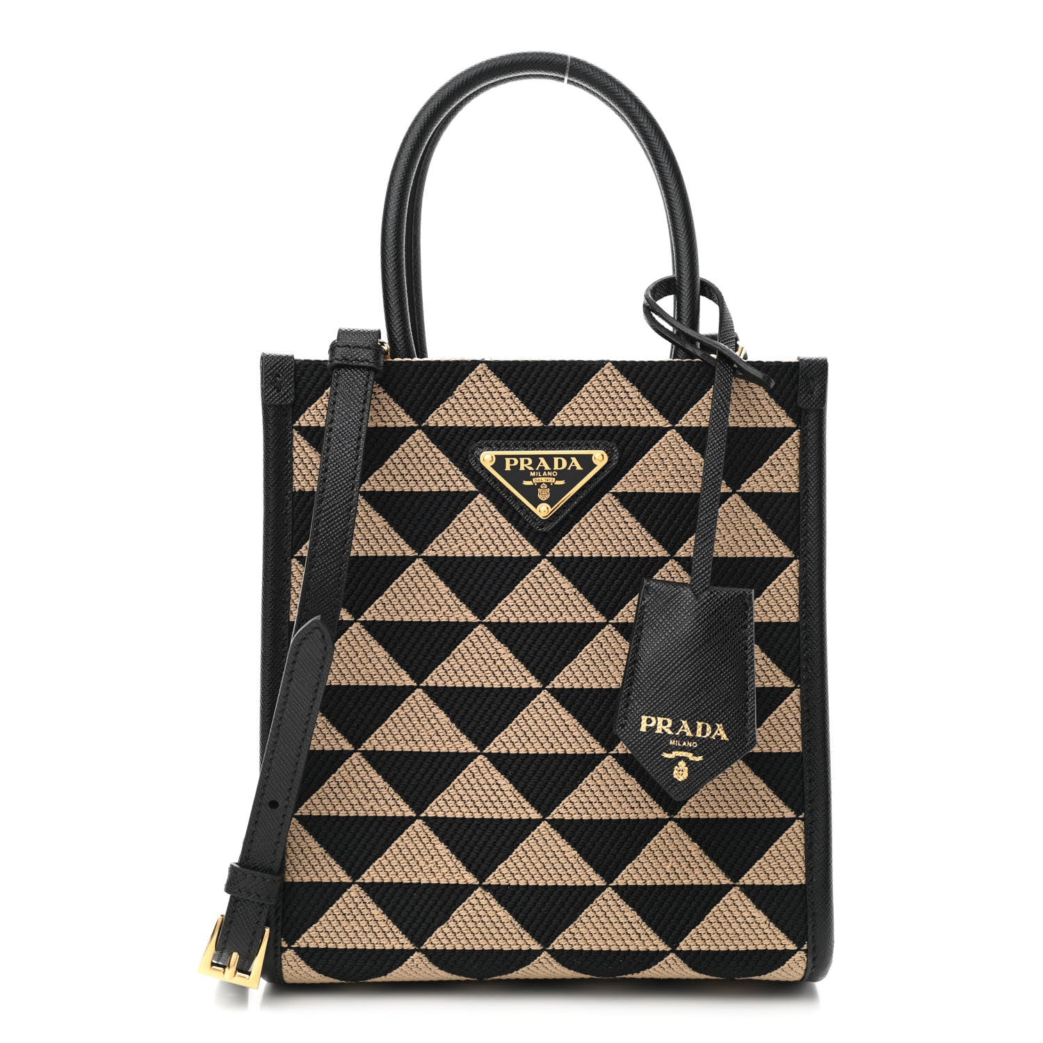 Prada Jacquard Saffiano Triangolo Symbole Embroidered Micro Tote Black Corda 1 of 9