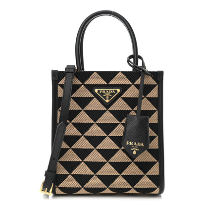 Prada Jacquard Saffiano Triangolo Symbole Embroidered Micro Tote Black Corda 1 of 9