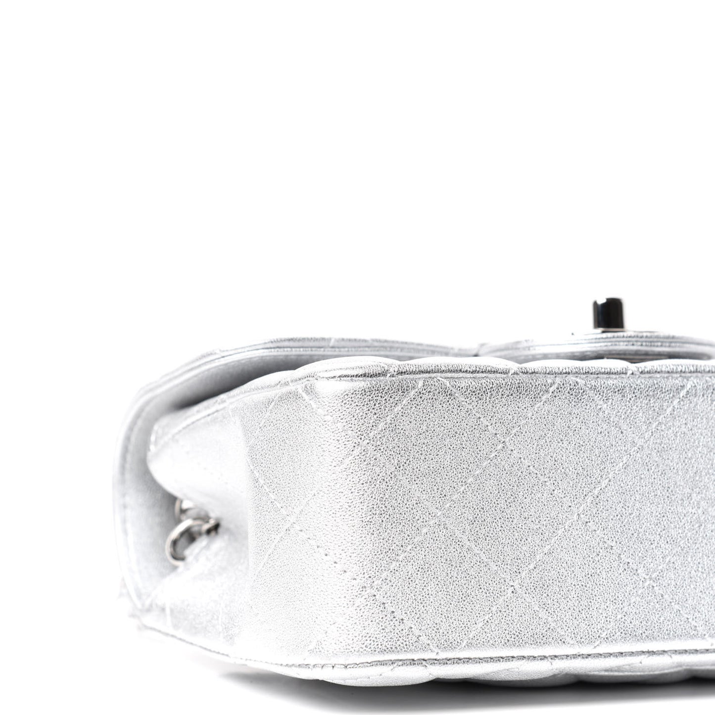 Metallic Lambskin Quilted Mini Rectangular Flap Silver