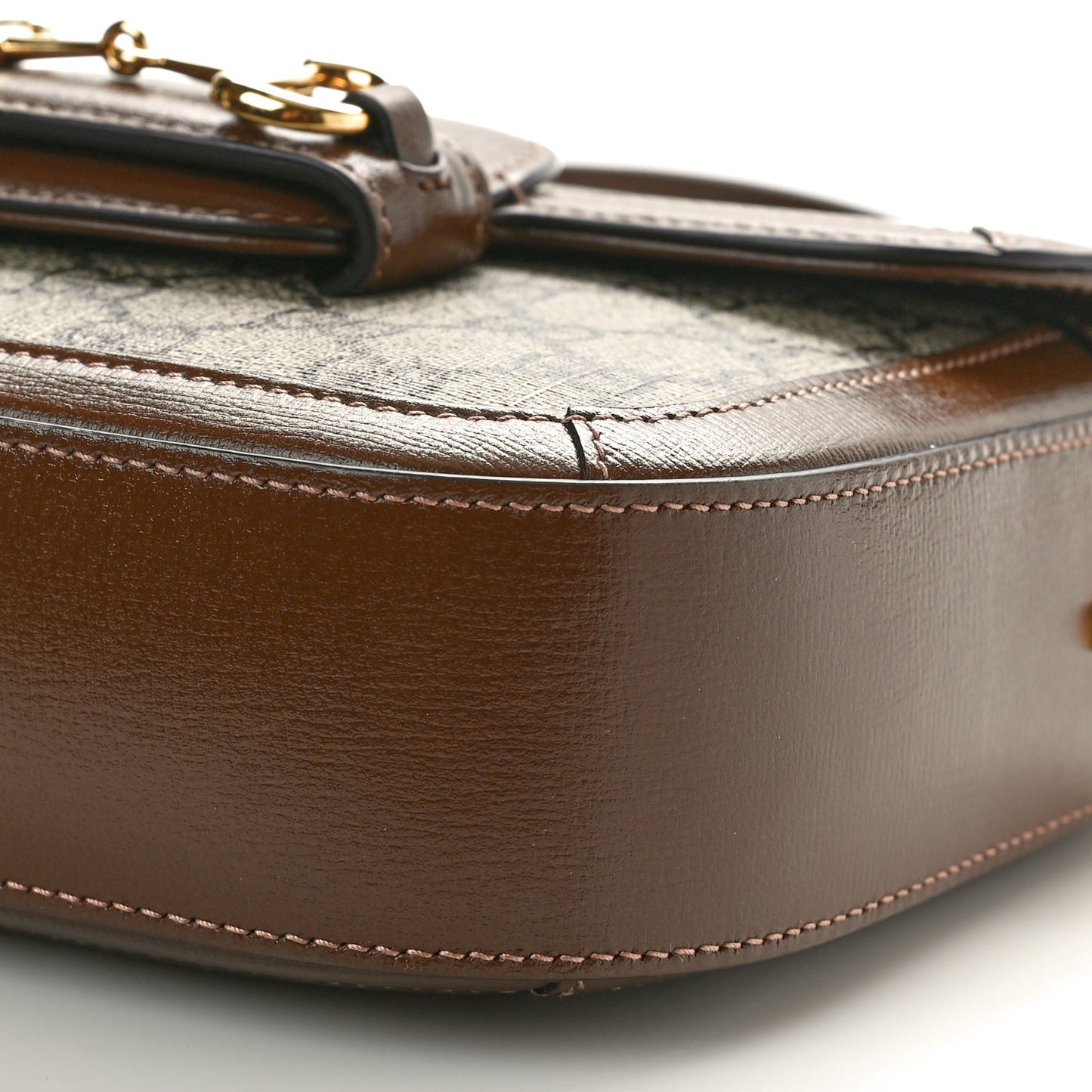 GG Supreme Monogram Web Mini Horsebit 1955 Shoulder Bag Beige Brown Sugar