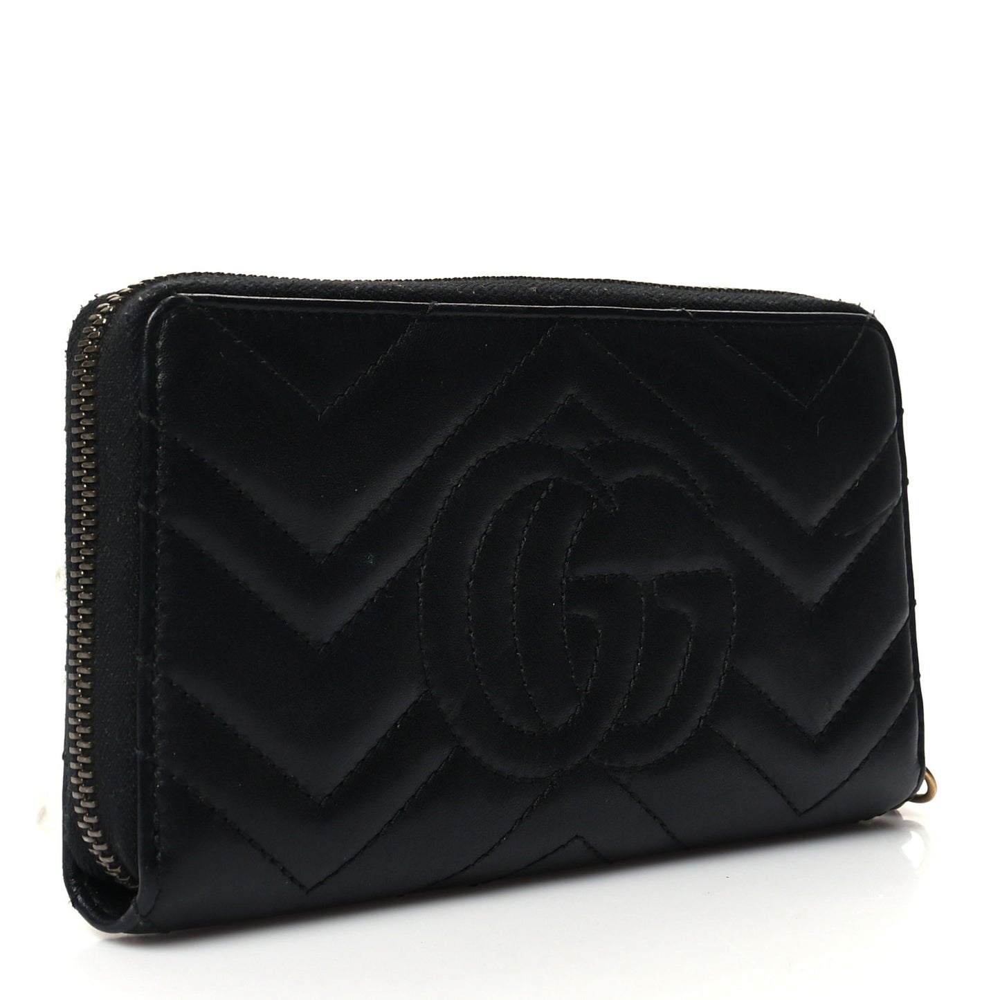 Calfskin Matelasse GG Marmont Zip Around Wallet Black