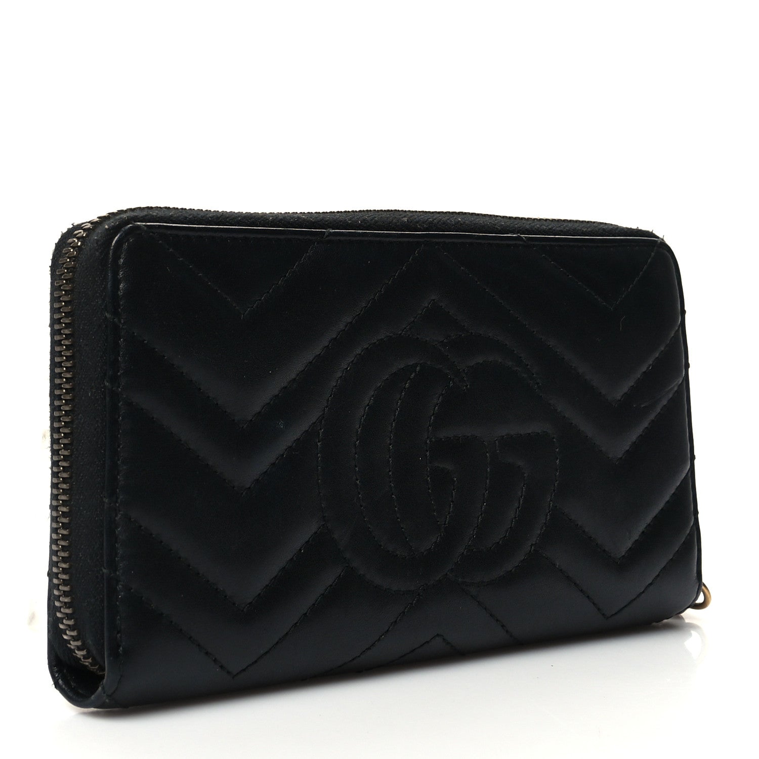 Gucci Calfskin Matelasse GG Marmont Zip Around Wallet Black 3 of 11