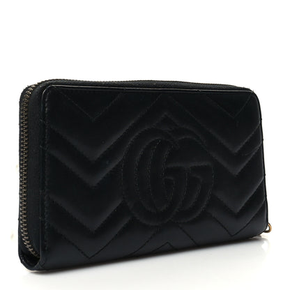 Gucci Calfskin Matelasse GG Marmont Zip Around Wallet Black 3 of 11