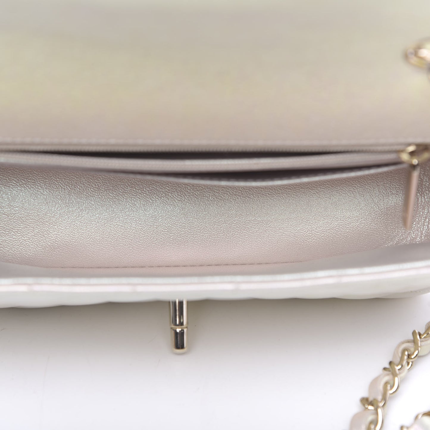 Iridescent Lambskin Quilted Mini Rectangular Flap Ivory