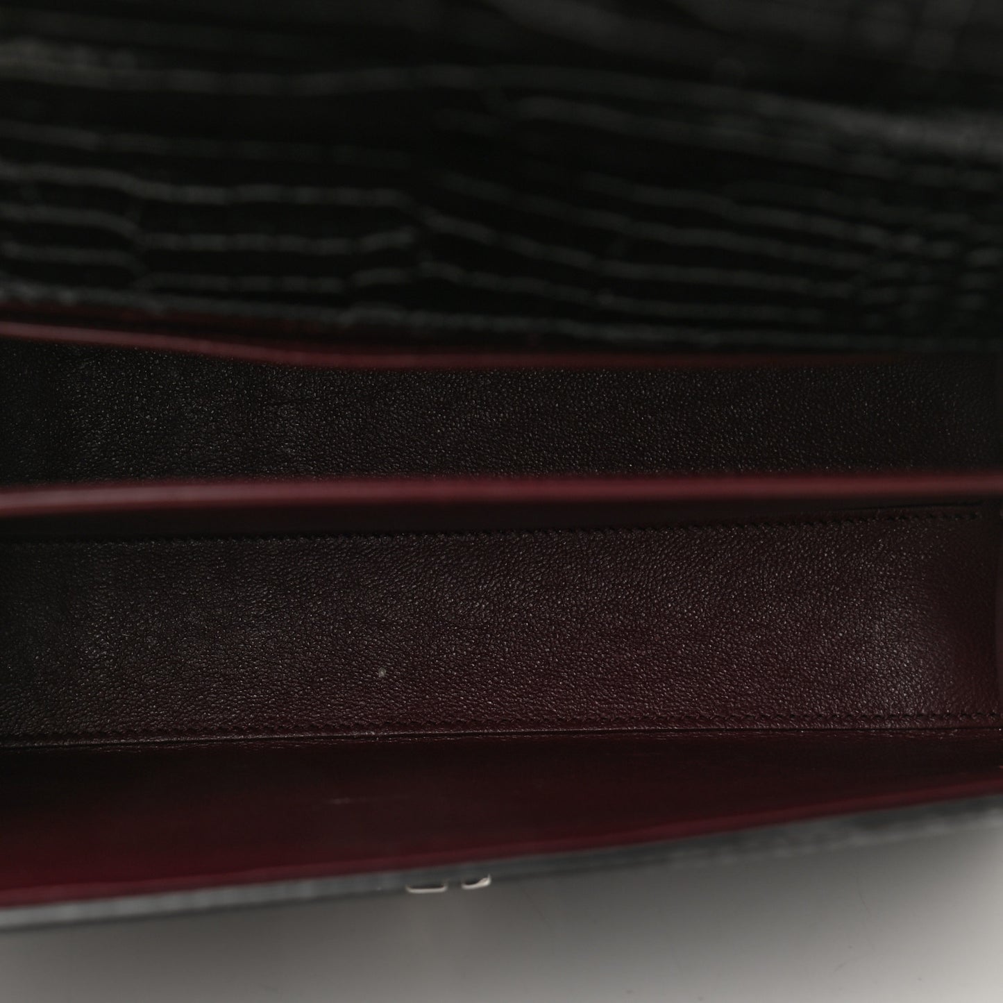 Calfskin Crocodile Embossed Medium Classic Monogram Cassandra Top Handle Black Rouge Legion