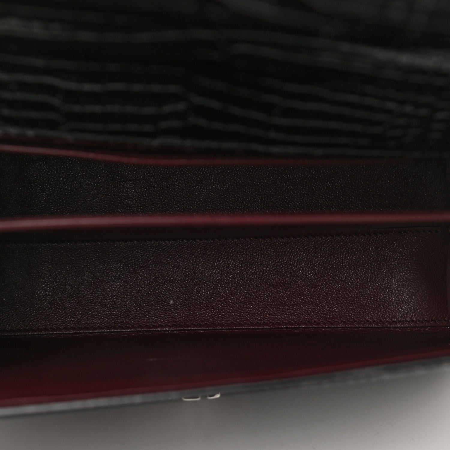 Saint Laurent Calfskin Crocodile Embossed Medium Classic Monogram Cassandra Top Handle Black Rouge Legion 5 of 12