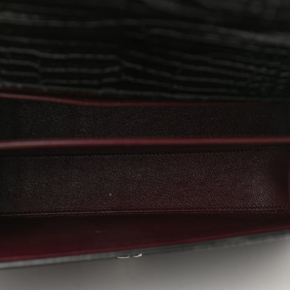 Saint Laurent Calfskin Crocodile Embossed Medium Classic Monogram Cassandra Top Handle Black Rouge Legion 5 of 12