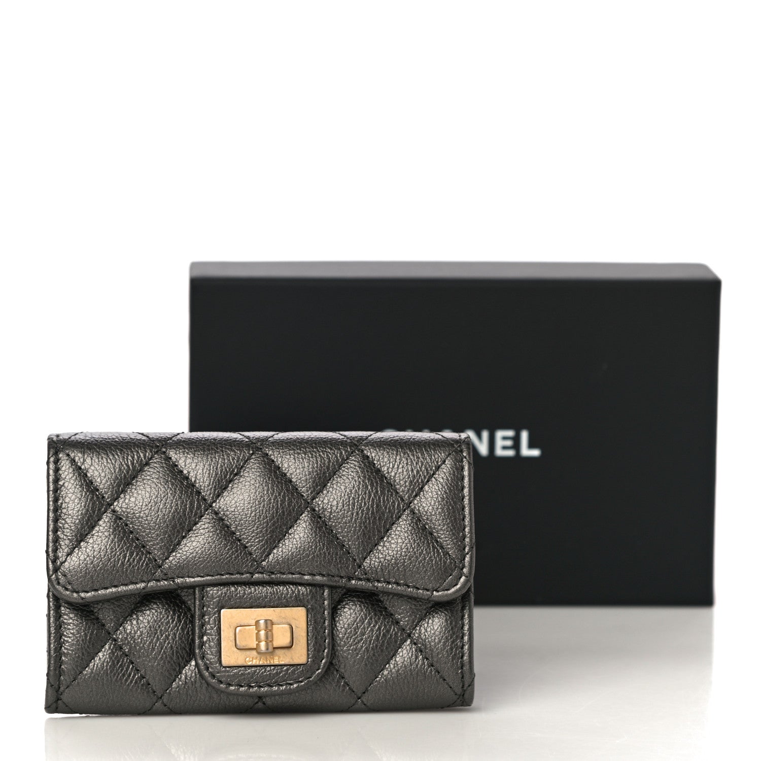 Chanel Metallic Calfskin Quilted Reissue Flap Card Holder Charcoal 12 of 12