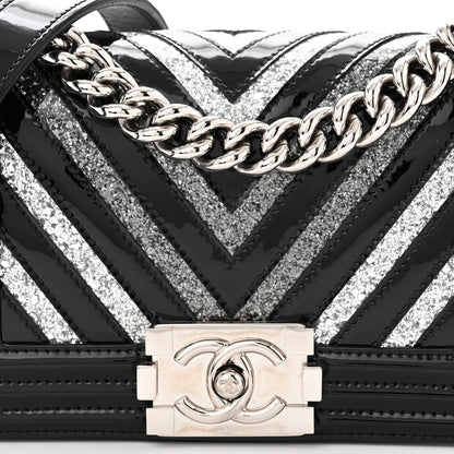 Chanel Patent Glitter PVC Chevron Quilted Small Boy Flap Black Silver 8 of 10