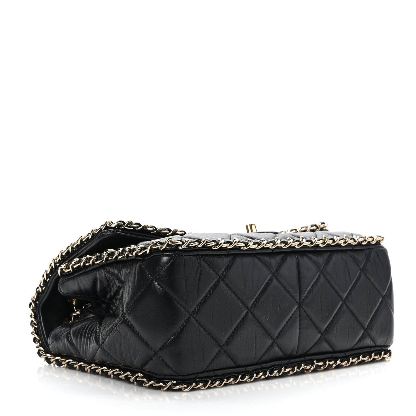 Crumpled Calfskin Medium Chain All Over Flap Black