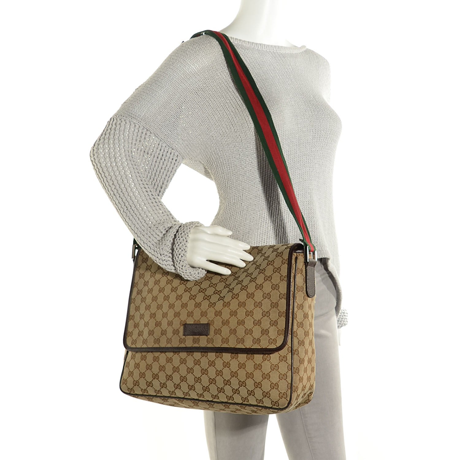 Gucci Monogram Web Medium Flap Messenger Beige Dark Brown 2 of 9