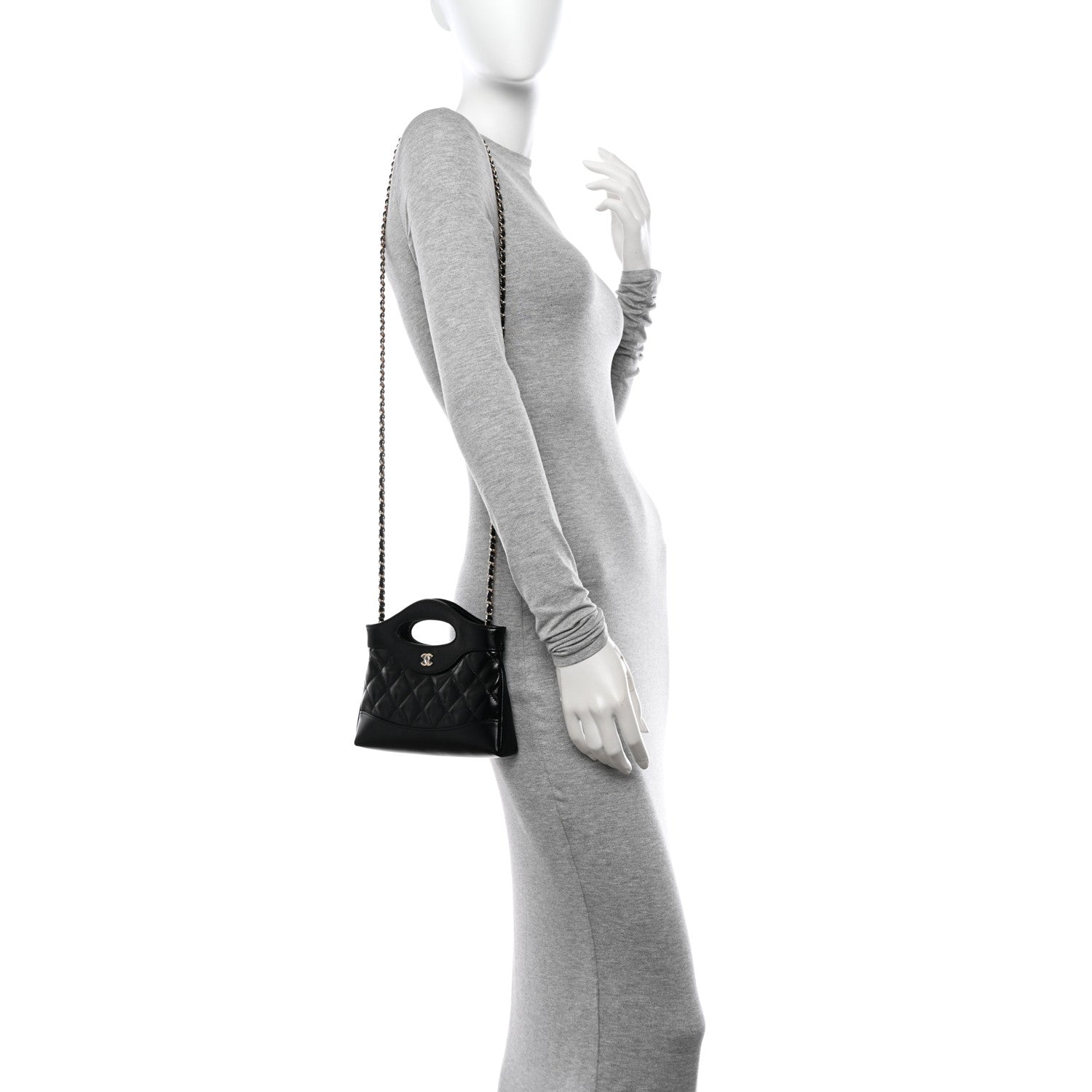 Chanel Shiny Crumpled Calfskin Quilted Nano 31 Shopping Bag Black 2 of 11