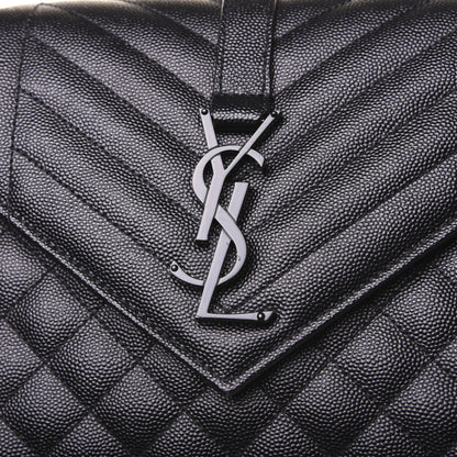Saint Laurent Grain De Poudre Textured Mixed Matelasse Triquilt Medium Monogram Satchel Black 14 of 15