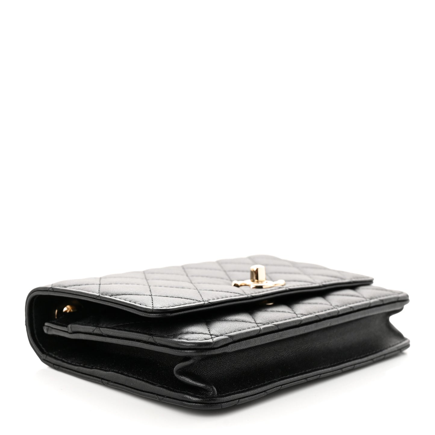 Lambskin Quilted Trendy CC Wallet On Chain WOC Black