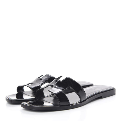 Hermes Patent Oran Sandals 37 Black 3 of 10