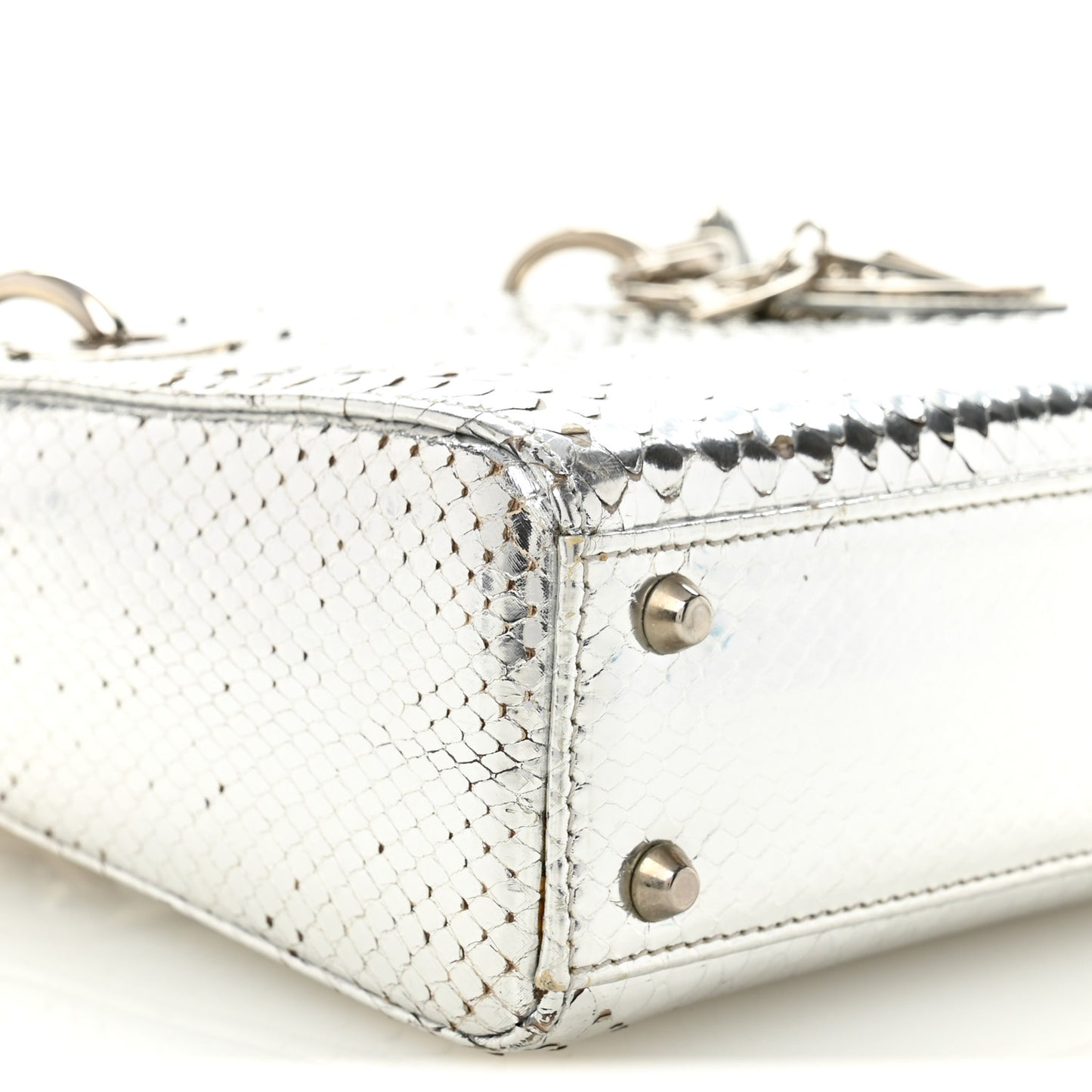 Metallic Snakeskin Mini Lady Dior Silver