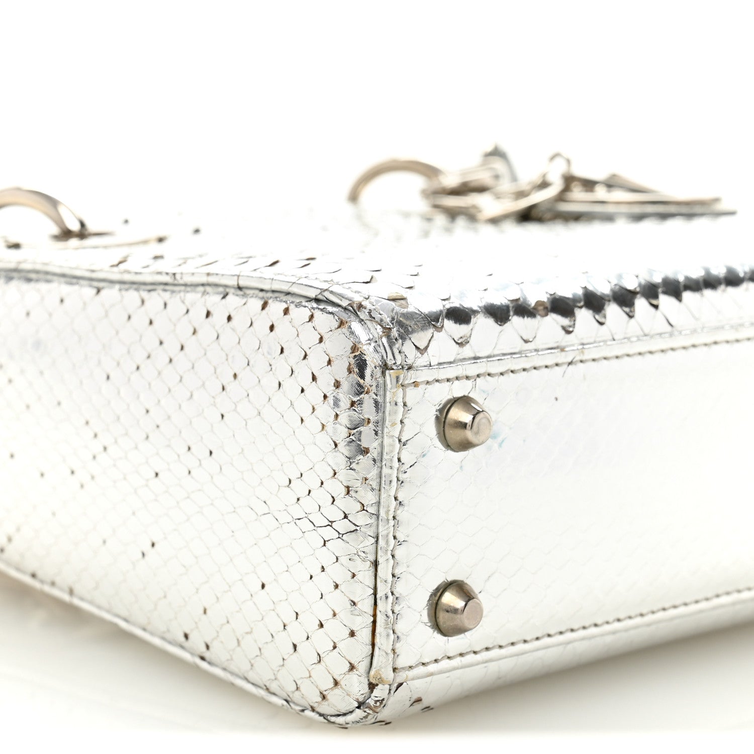 Christian Dior Metallic Snakeskin Mini Lady Dior Silver 9 of 11