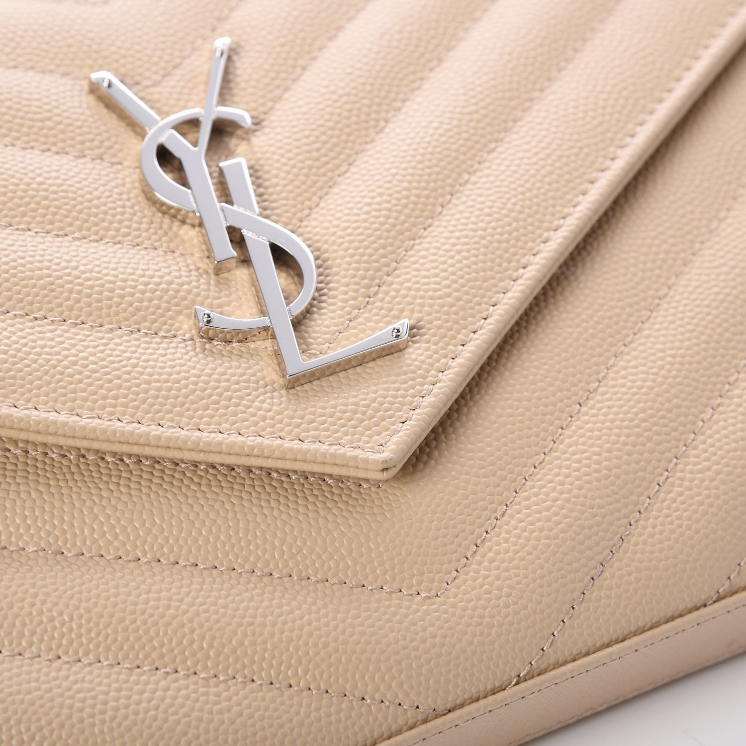 Saint Laurent Grain De Poudre Matelasse Chevron Monogram Chain Wallet Nude Powder 9 of 9
