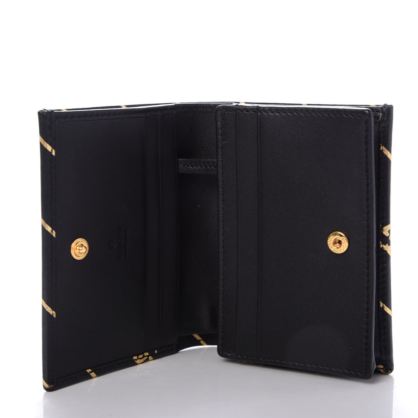 Calfskin Diagonal GG Card Case Black Gold
