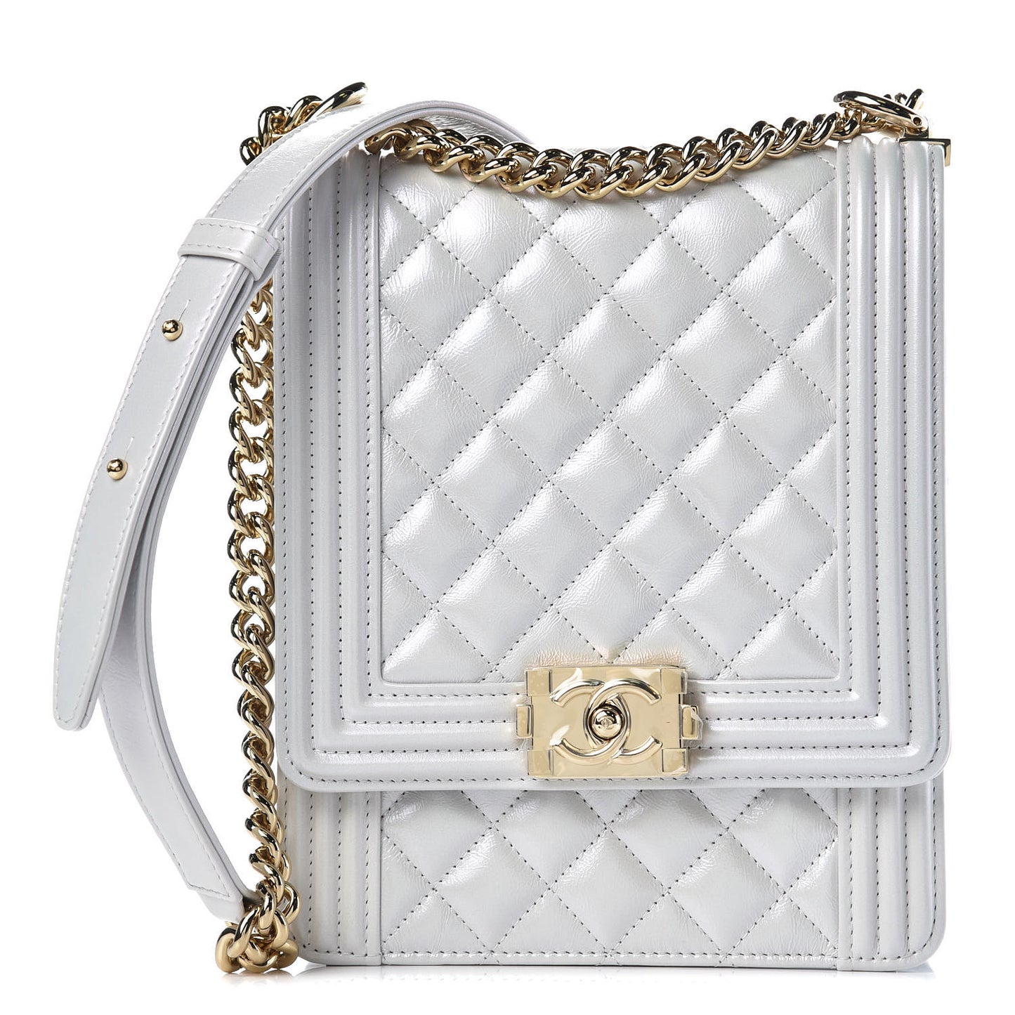 Calfskin Quilted North South Boy Flap Grey