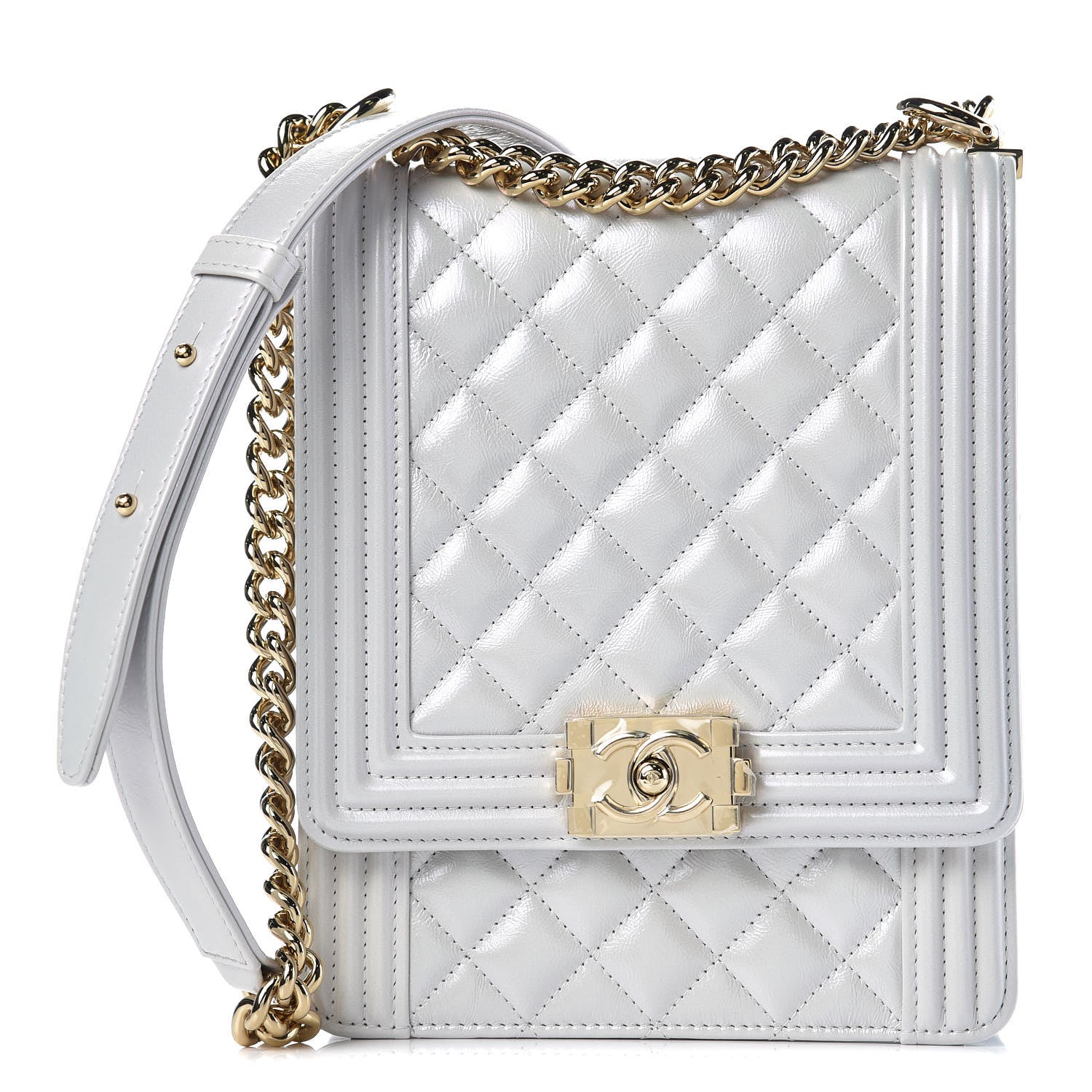 Chanel Calfskin Quilted North South Boy Flap Grey 1 of 7